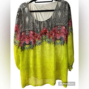 Soft Surroundings 3/4 Sleeve Floral Sequin Blouse Sz 2XL